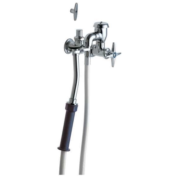 Chicago Faucet Wall-Mounted Bedpan Washer, Cross Handle, Inlet Size 1/2", Chrome Plated 809-CP