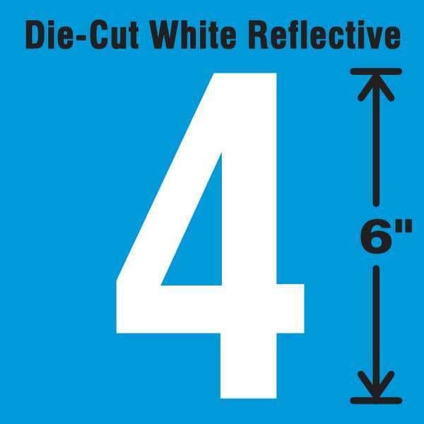 Stranco DieCut Reflective Number Label, 4, 6In H DWR64EA Zoro