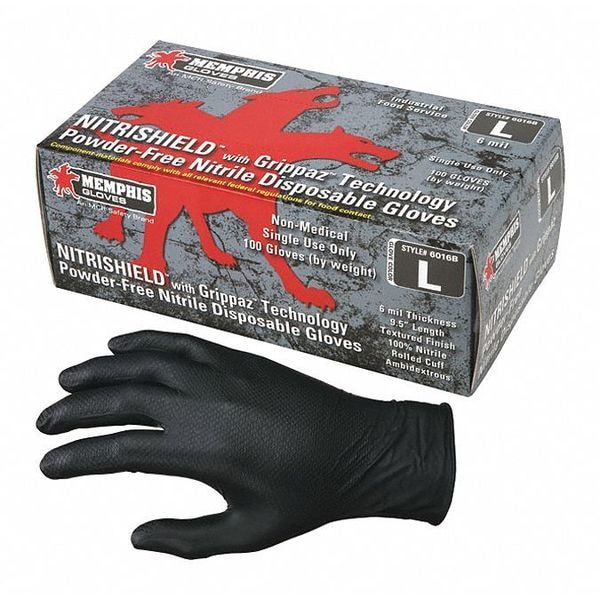 Mcr Safety NitriShield with Grippaz, Nitrile Disposable Gloves, 6 mil