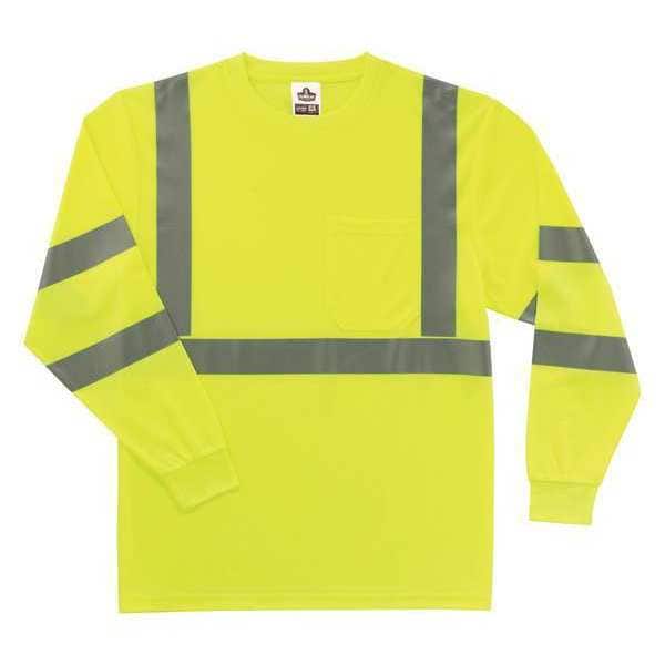 Ergodyne Long Sleeve Hi-Vis Shirt, Class 3, Polyester, Lime, XL