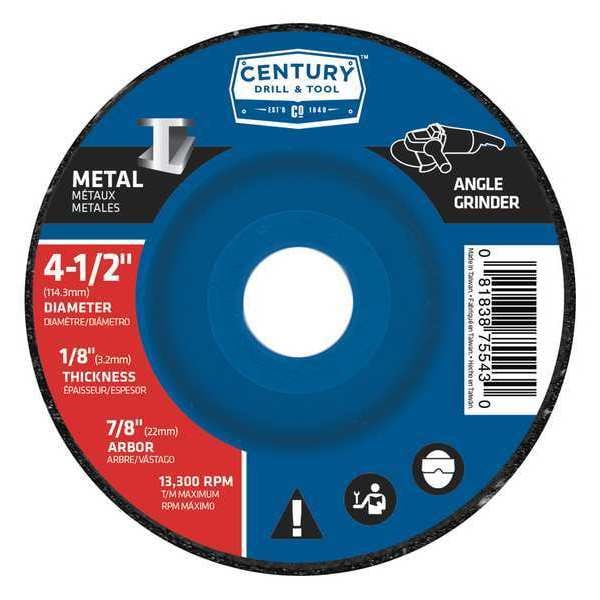 Century Drill & Tool Metal Grinding Wheel, 4-1/2x1/8in, Type 27 75543