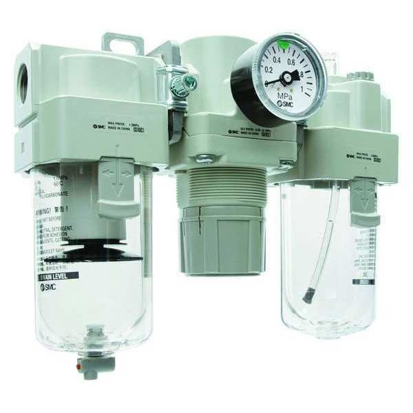 Smc Filter/Regulator, Lubricator, 1/2" AC40N04DGZA Zoro