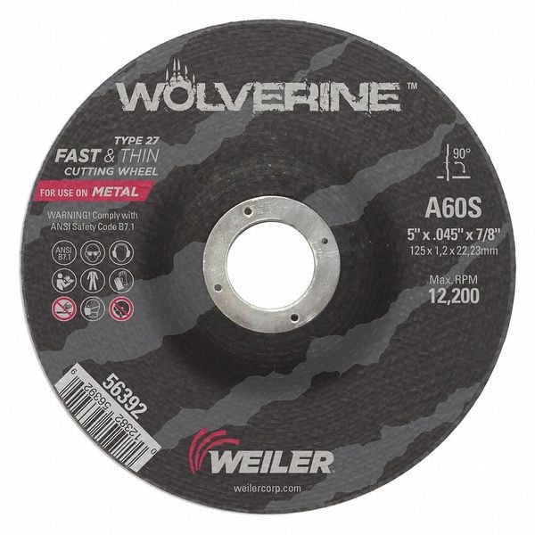 Weiler Cutting Wheel, Type 27, 0.045 in Thick, Aluminum Oxide 56392 Zoro