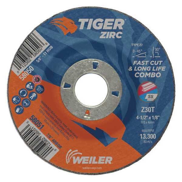 Tiger Zirc Combo Wheel, Type 27, 4 1/2 in Dia, 0.125 in