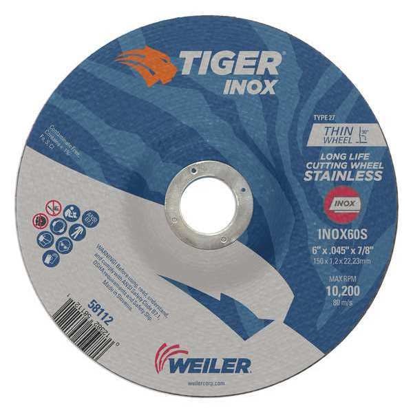 Tiger Inox Cutting Wheel, Type 27, 6 in Dia, 0.045 in Thick