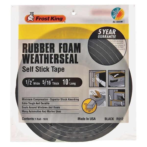 Frost King Spnge Rubber Foam Tape, 1/2Inx10 ft, 8 mil R512H Zoro