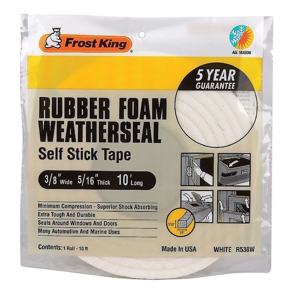 Frost King Spnge Rubber Foam Tape, 3/8Inx10 ft, 8 mil R538WH
