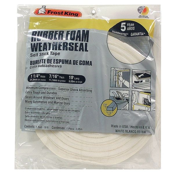 Frost King Sponge Rubber Foam Tape, 11/4In.x10 ft. R516WH Zoro
