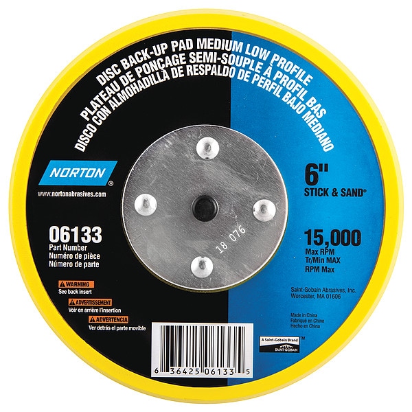 Norton Abrasives Disc Backup Pad, 6" dia., 15,000 rpm 63642506133 Zoro