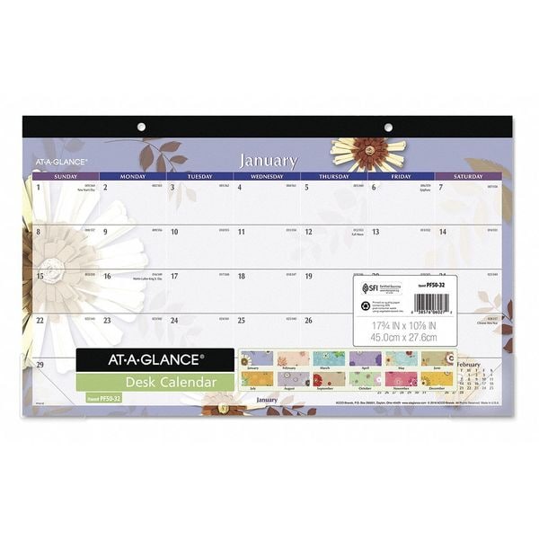 At-A-Glance Desk Calendar, Paper Flower, Assorted colors PF503214 | Zoro