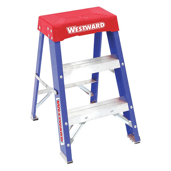 Westward 2 Steps, Fiberglass Step Stool, 250 lb. Load Capacity, Blue 44YY53