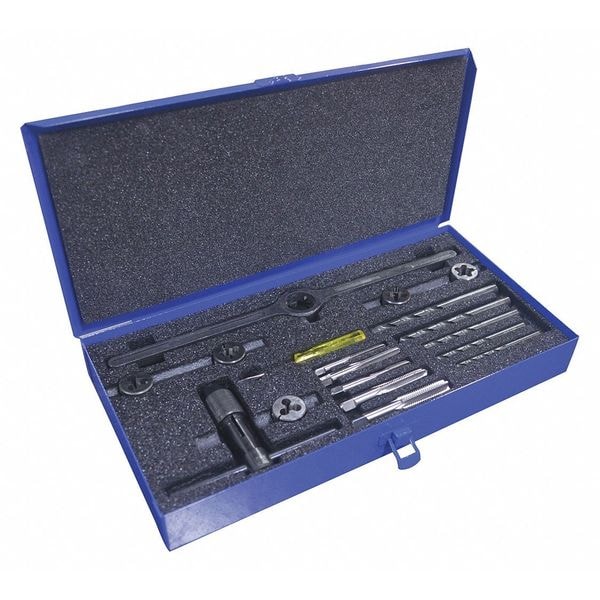 Greenfield Threading 15PC Plug Hand Tap, Round Adj. Dies and Jobber Drill Set M6 To M12 Tap and