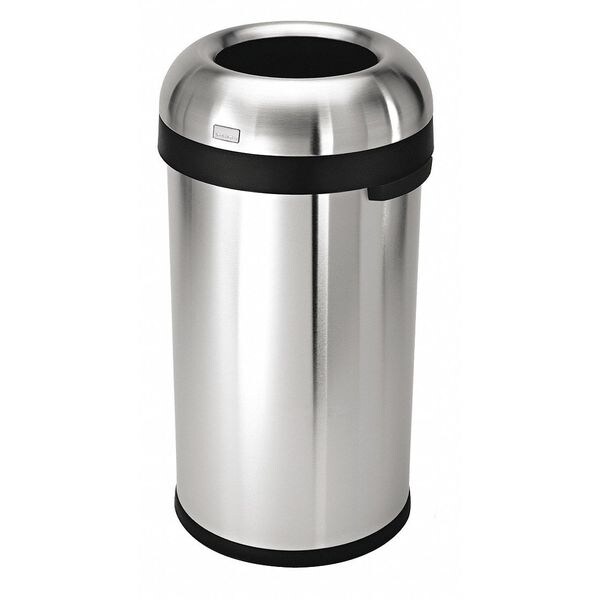 Simplehuman 16 gal. Round Trash Can, Silver, None, Stainless Steel
