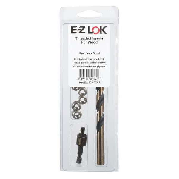 E-Z Lok Thread Repair Kit, Knife Thread Inserts, 1/4"-20, Plain Stainless Steel, 6 Inserts EZ-400-4-CR