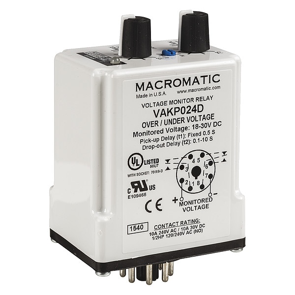 Macromatic Voltage Monitor Relay, 24VDC, PlugIn VAKP024D Zoro