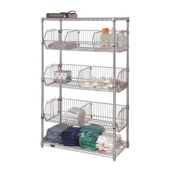 Zoro Select Wire Shelving Unit, 24"D x 60"W x 4"H, Chrome 45VX60 Zoro