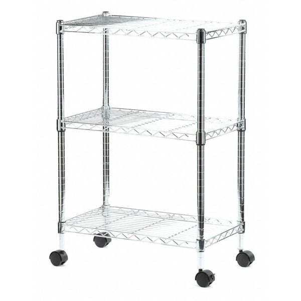 Zoro Select Wire Shelving Unit, 13"D x 22"W x 33"H, 3 Shelves, Chrome