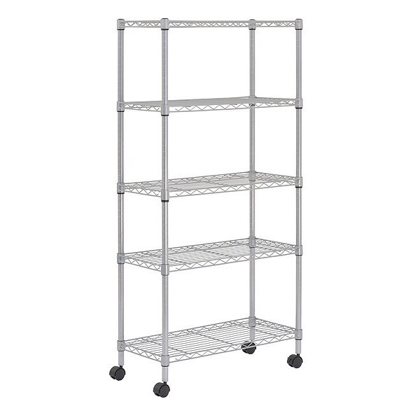 Zoro Select Wire Shelving Unit, 14"D x 30"W x 60"H, 5 Shelves, Chrome