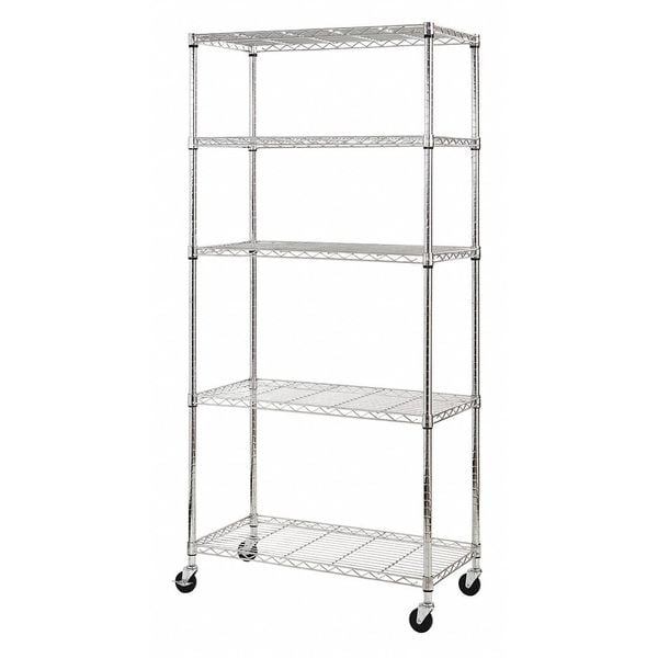 Zoro Select Wire Shelving Unit, 18"D x 36"W x 72"H, 5 Shelves, Chrome