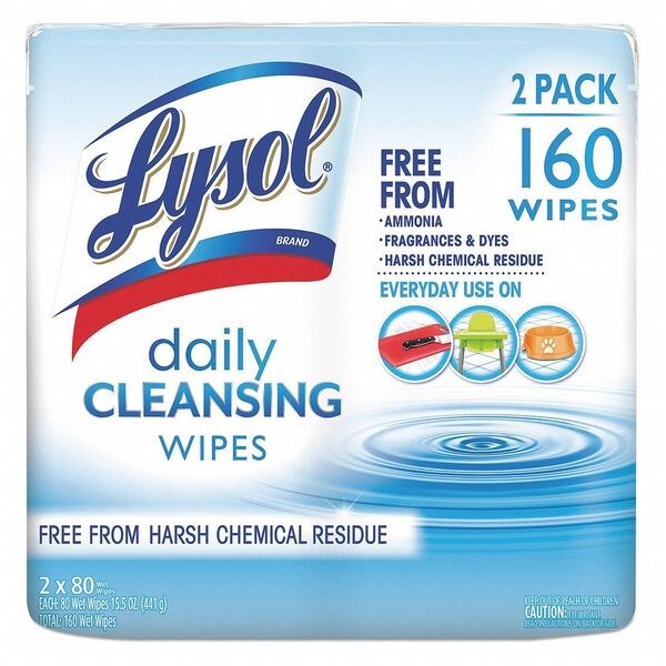 Lysol Daily Cleansing Wipes, White, Canister, 80 Wipes, 8 in x 7 in