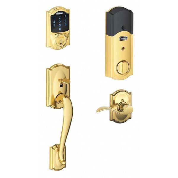 Schlage Residential Electronic Lock, Deadbolt, Bright Brass FE469NX CAM 605 ACC RH