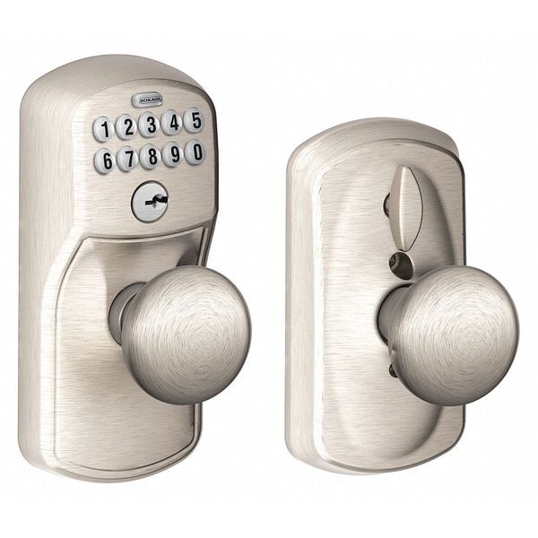 Schlage Residential Push Button Lockset, Knob, Satin Nickel FE595