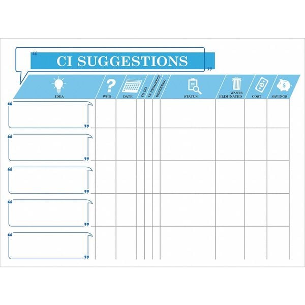 Visual Workplace Lean Tracking Board, Plastic, 36 in, 48 in, No