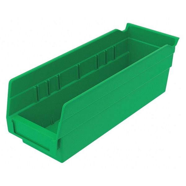 Zoro Select Shelf Storage Bin, Green, Plastic, 11 5/8 in L x 4 1/8 in W x 4 in H, 10 lb Load Capacity 30120GREENBLANK