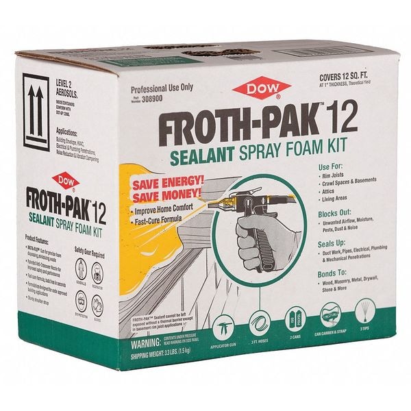 FrothPak Air Sealing Spray Foam Sealant Kit, 3.3 lb, Two Cylinders