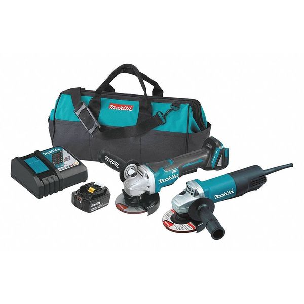Makita Battery Included Cordless Angle Grinder Kit, 18.0, 4 1/2 in Wheel Dia. DK0061MX1