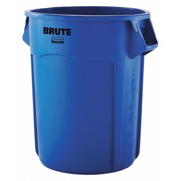 Rubbermaid Commercial 55 gal Round Trash Can, Blue, 26 1/2 in Dia, None, Plastic 1779732