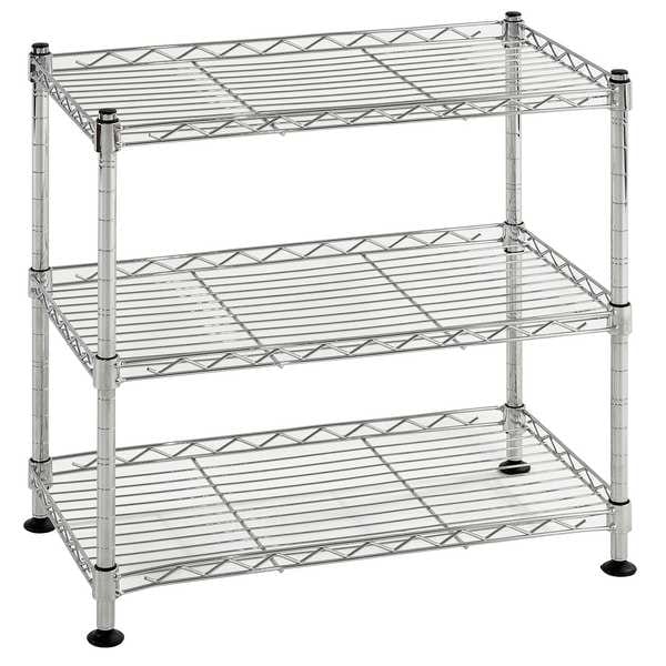 Sandusky Lee Wire Shelving Unit, 10"D x 18"W x 18"H, 3 Shelves, Chrome WS181018-C