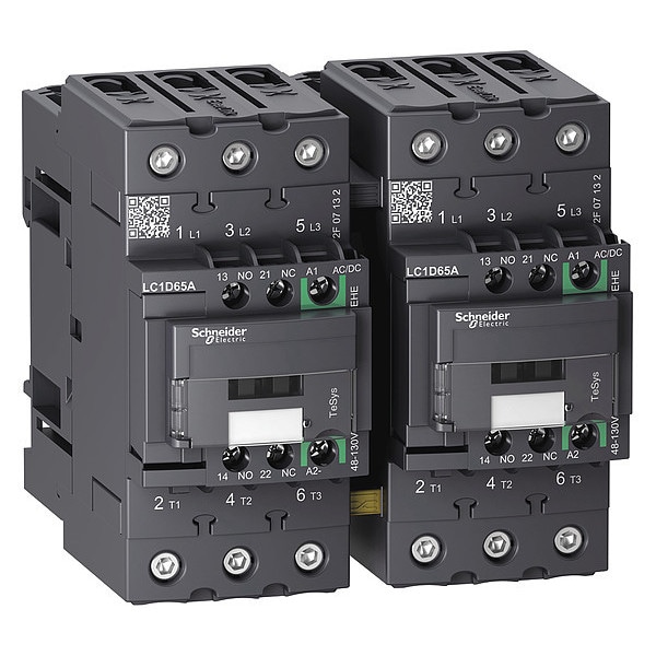 Schneider Electric IEC Magnetic Contactor, 3 Poles, 48 to 130 V AC/DC, 65 A, Reversing: Yes LC2D65AEHE