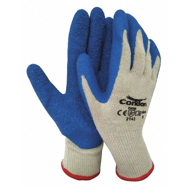 Condor Natural Rubber Latex Coated Gloves, Palm Coverage, Blue/Beige, S