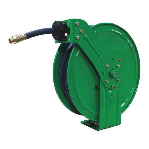 Speedaire Spring Return Hose Reel, 1/2 in Hose Diameter, 50 ft Length, 300 psi Max. Pressure, Brass, Green 49AE06 - main