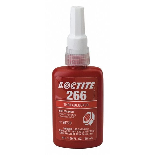 Loctite Threadlocker, LOCTITE 266, Red, High Strength, Liquid, 50 mL Bottle 232329 Zoro