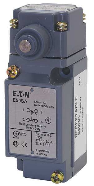 Eaton Heavy Duty Limit Switch, Plunger, 1NC/1NO, 10A @ 600V AC E50AS1