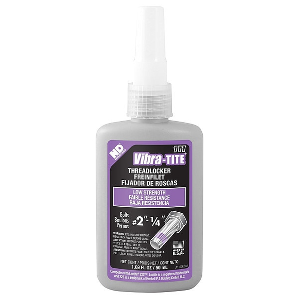 Vibra-Tite Threadlocker, VIBRA-TITE 111, Purple, Low Strength, Liquid, 50 mL Bottle 11150