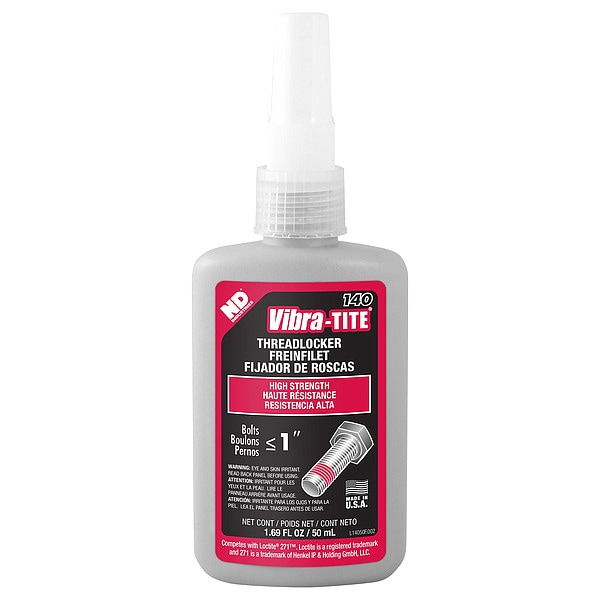 VibraTite Threadlocker, VIBRATITE 140, Red, High Strength, Liquid, 50