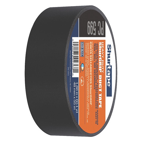 Shurtape Duct Tape, 55m L, Adhesion 131 oz/in, Black PC 009 BLK-48mm x 55m-24 rls/cs