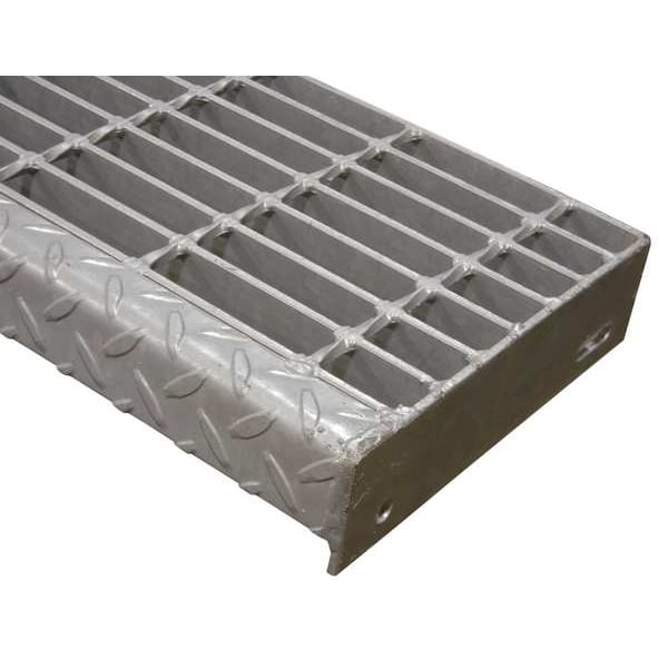 Zoro Select Bar Grating Stair Tread, Galvanized steel Smooth Surface, 42 in W, 10 15/16 in D, Checker Plate 22188S125-TRD3