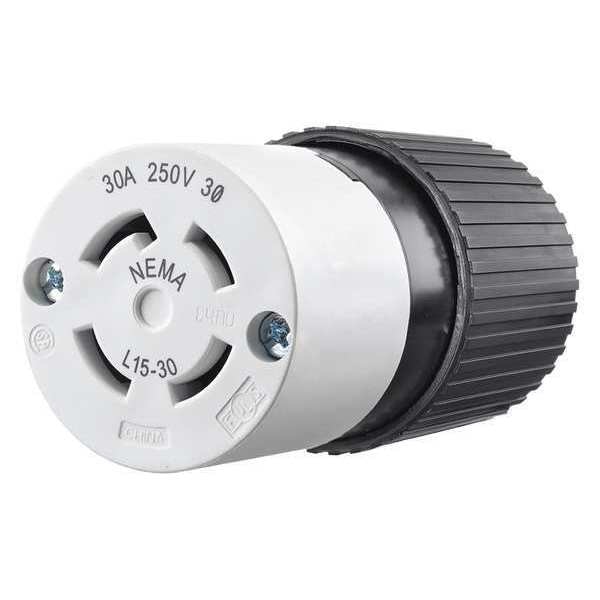 Zoro Select Locking Connector Black/White 250VAC 30A L15-30R 71530NC