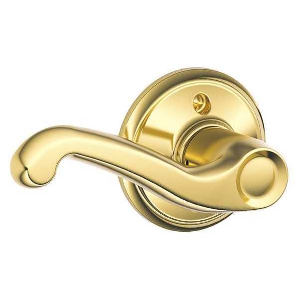 Schlage Bright Brass Dummy Lever Lockset, Flair, Right Hand F170 FLA 605 RH