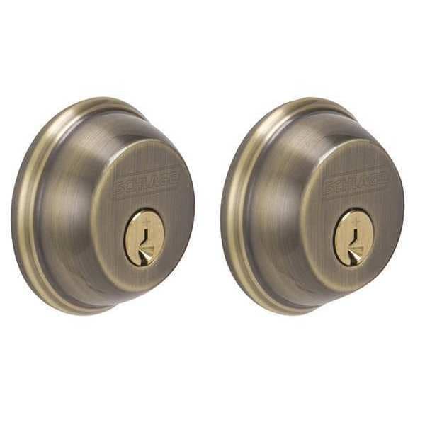 Schlage Deadbolt, Antique Brass, Double Cylinder B62N 609 Zoro