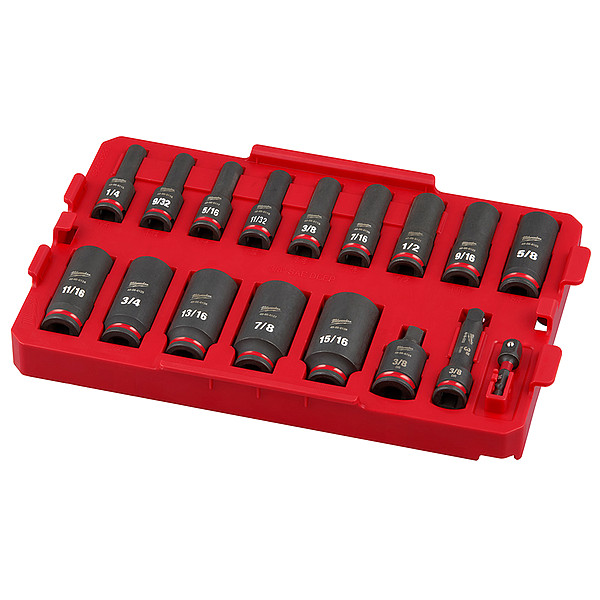 Milwaukee SHOCKWAVE Impact-Duty 3/8 in. Drive SAE Deep Well Impact PACKOUT Socket Set (17-Piece)