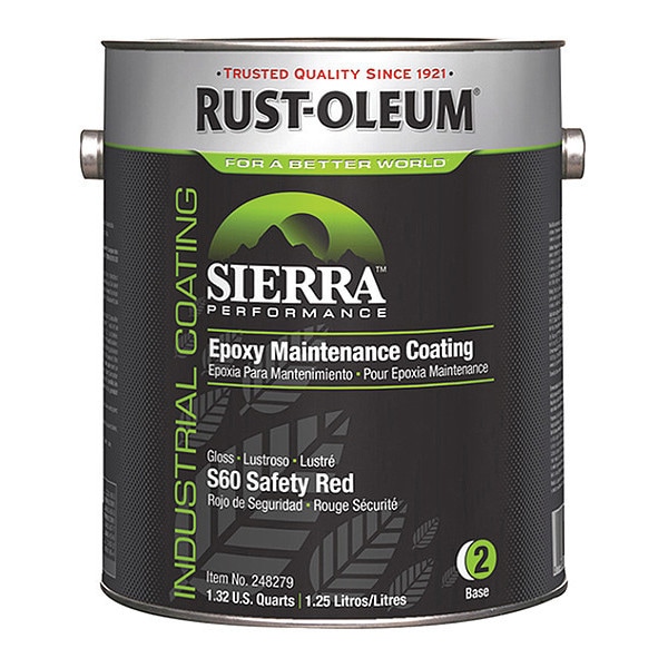 Sierra S60 Epoxy Paint, Safety Red, Gloss, 1 gal, 230 to 340 sq ft/gal, Sierra Series 248279
