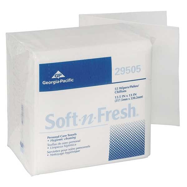 Georgia-Pacific Dry Wipe, White, Poly Package, Paper, 55 Wipes, 12-1/4 in x 13 in 29505