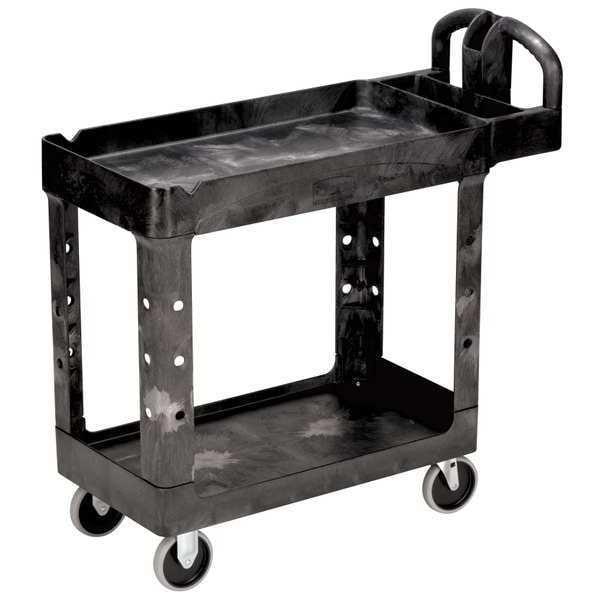 Rubbermaid Commercial Utility Cart with Deep Lipped Plastic Shelves, Plastic, Ergonomic, 2