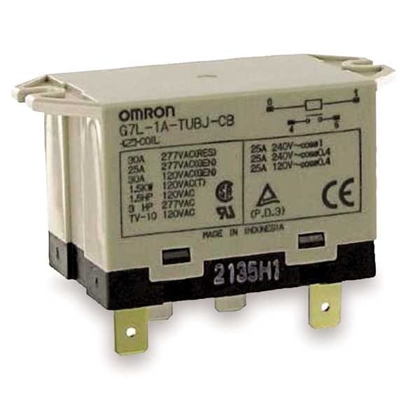 Omron Enclosed Power Relay, Surface (Top Flange) Mounted, SPST-NO, 24V AC, 4 Pins, 1 Poles G7L-1A-TUBJ-CB-AC24