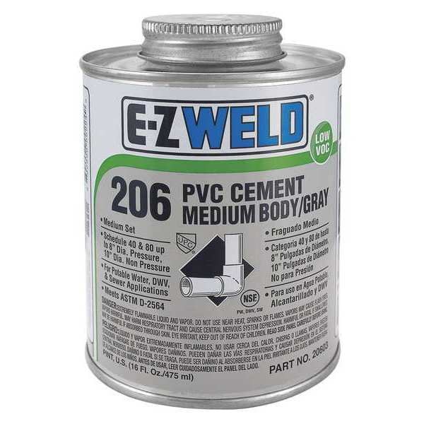 Ez Weld Cement, 16 Oz, Gray, PVC, Medium Body, LowVOC 20603 Zoro